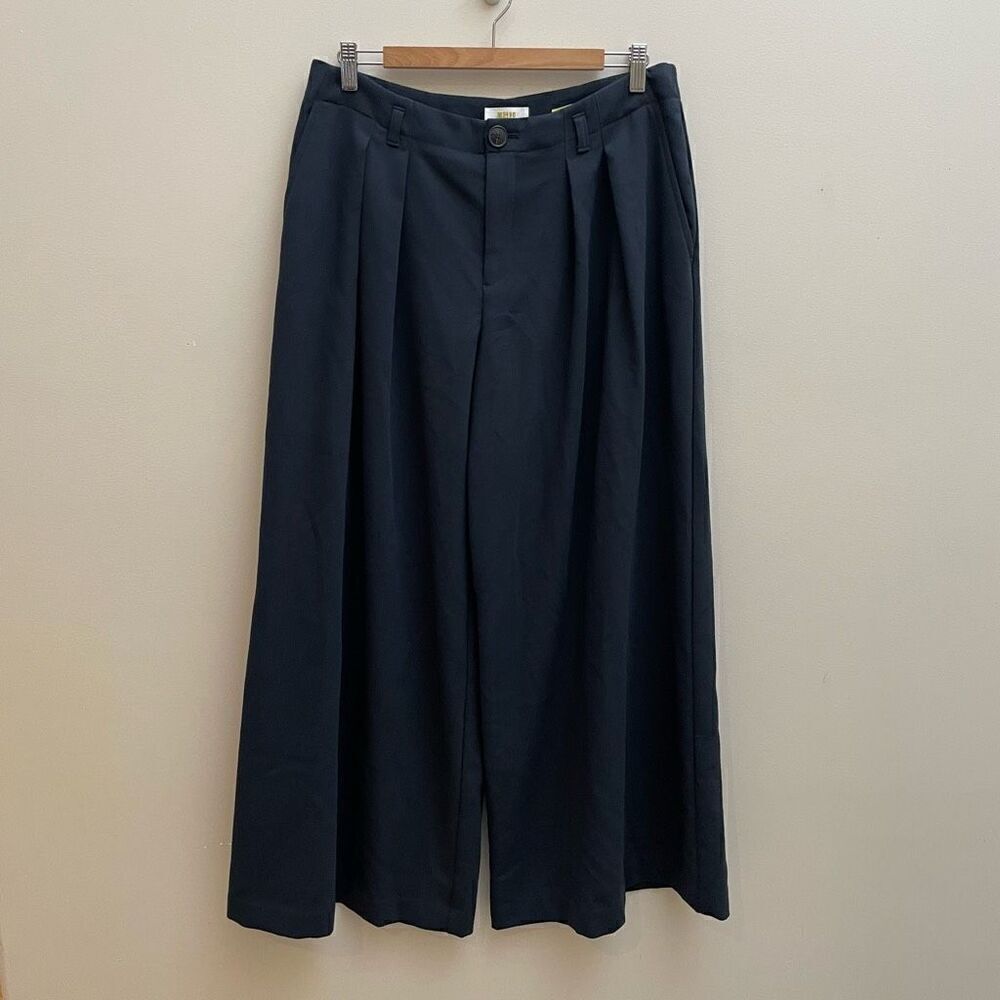 Anthropologie Maeve Pleated Super Wide Leg Pants Womens 12 Petite Blue